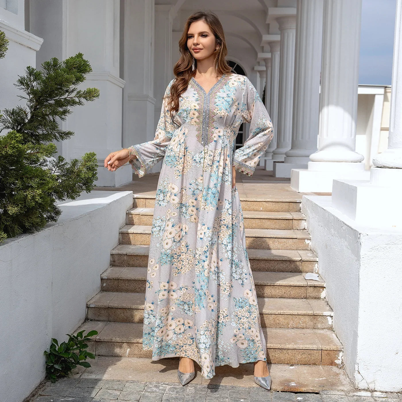 EG01 Eid abaya/ramadan abaya/ Eid dresses/ Print Floral Dream Embroidered Abaya