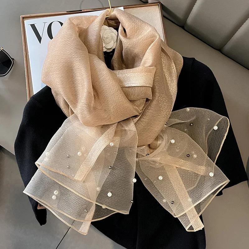 Luxury Elegant Pearl Trim Scarf Collection