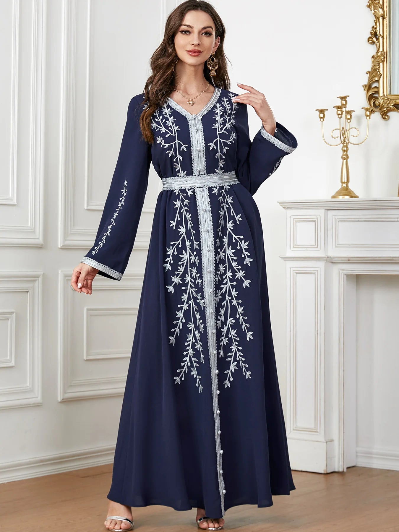 ABY16 Royal Embroidered Belted Abaya