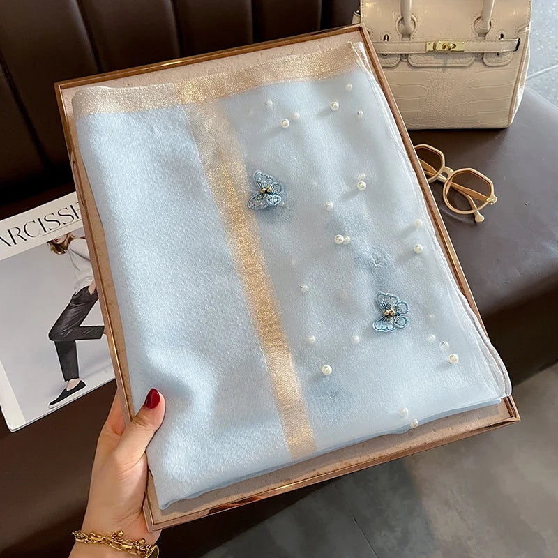 Luxury Silk Shawl Scarf- Butterfly Pearl Silk Scarf/Hijab Collection