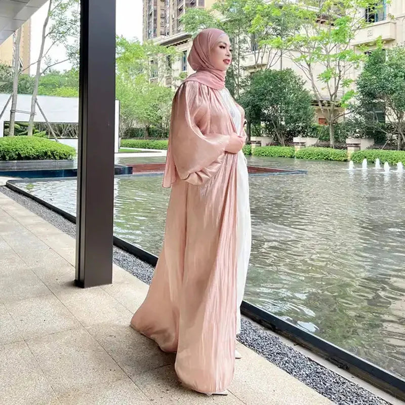 ABY021  Blush Satin Open Abaya