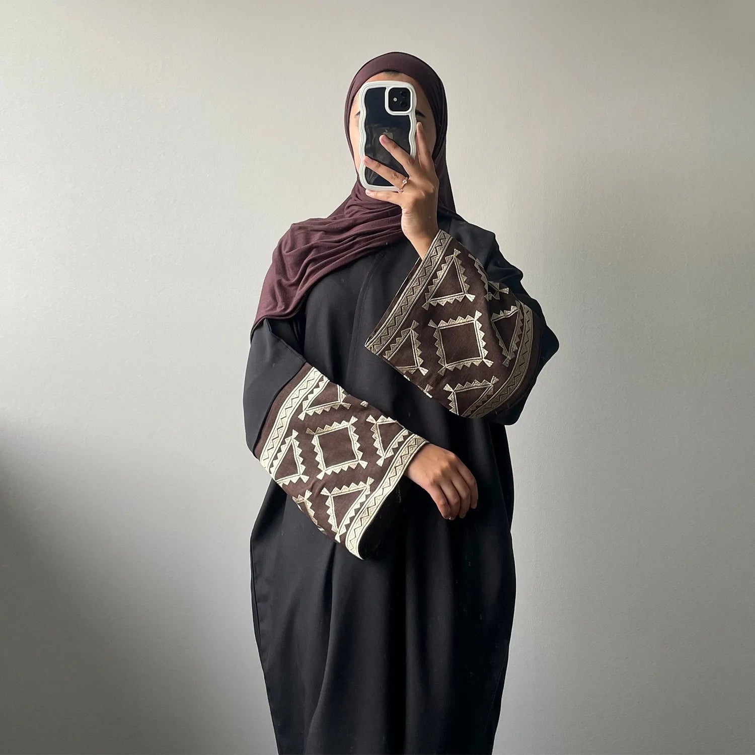 ABY002 Geometric Embroidered Sleeve Abaya