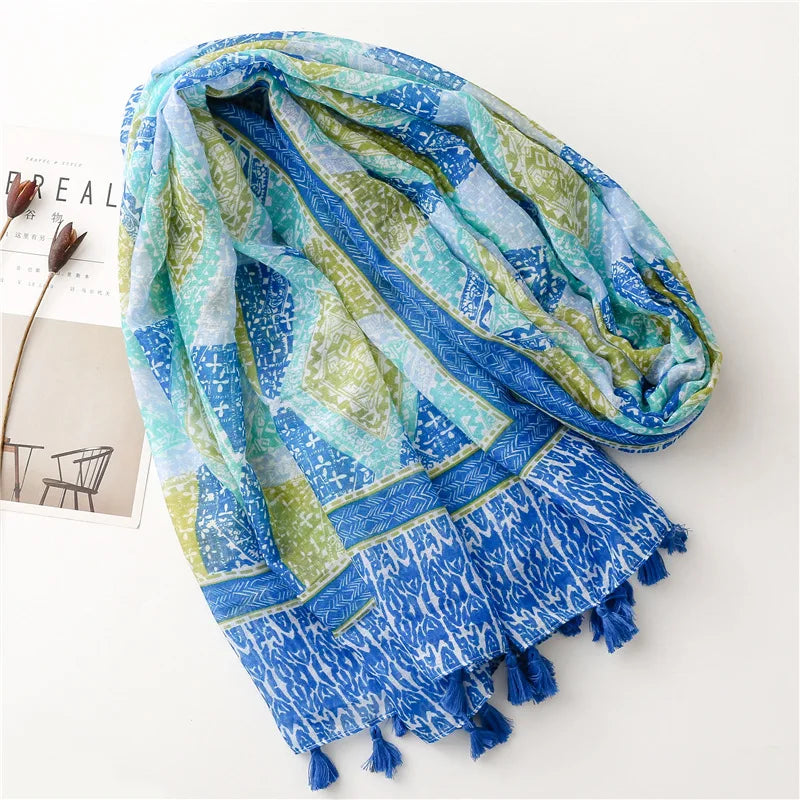 HB14 Floral Tassel Viscose Shawls