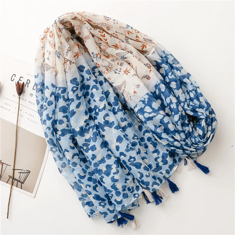 HB14 Floral Tassel Viscose Shawls