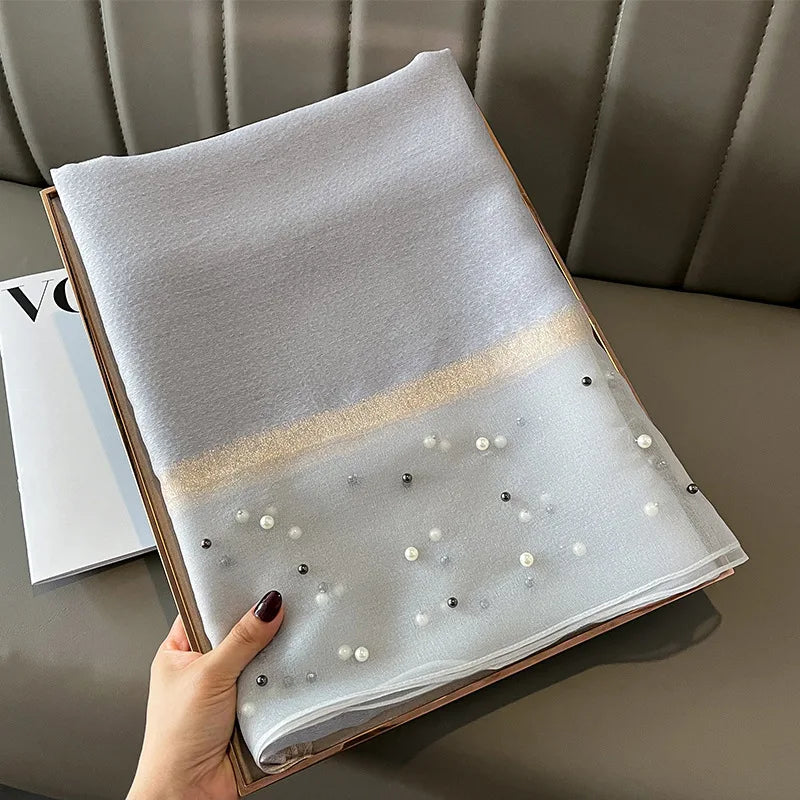 Luxury Elegant Pearl Trim Scarf Collection