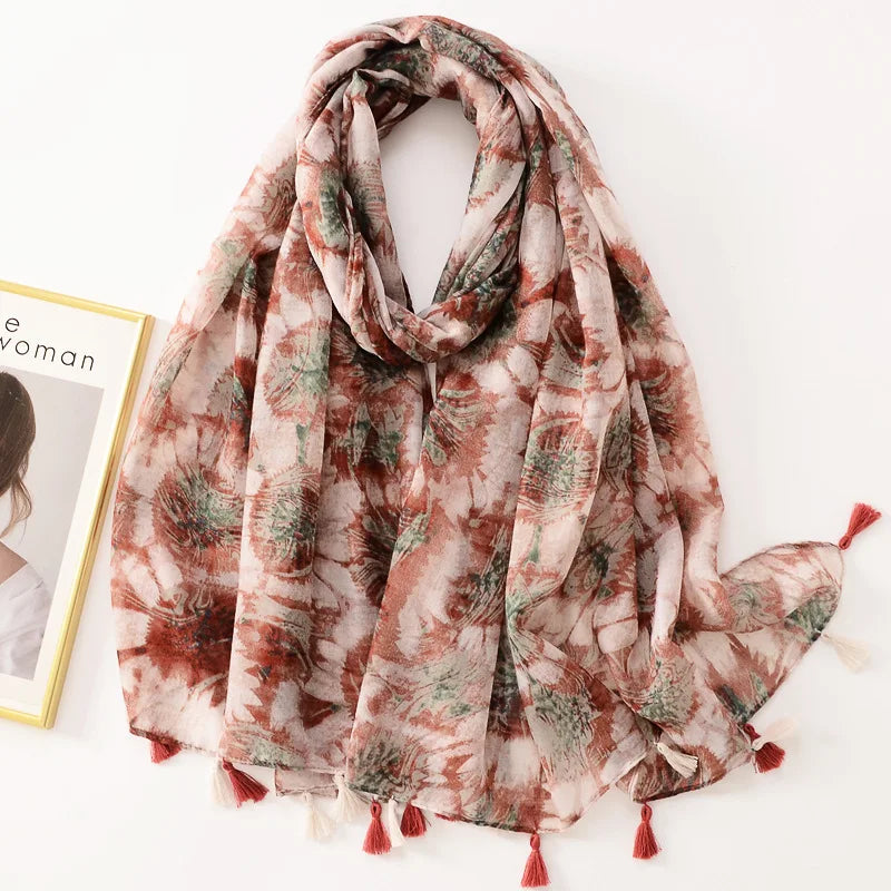 HB10 Cashew Floral Tassel Viscose Shawl /Scarf