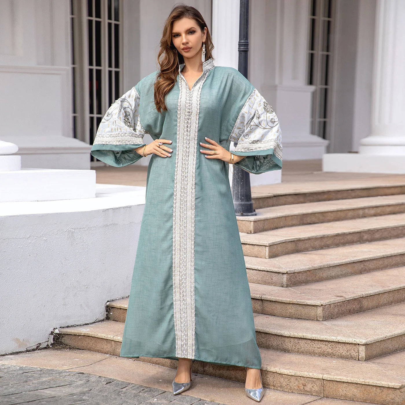 LX07 Eid abaya/ramadan abaya/ Eid dresses Luxury Linen Two-Layer Embroidered Abaya