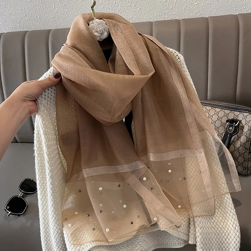 Luxury Elegant Pearl Trim Scarf Collection