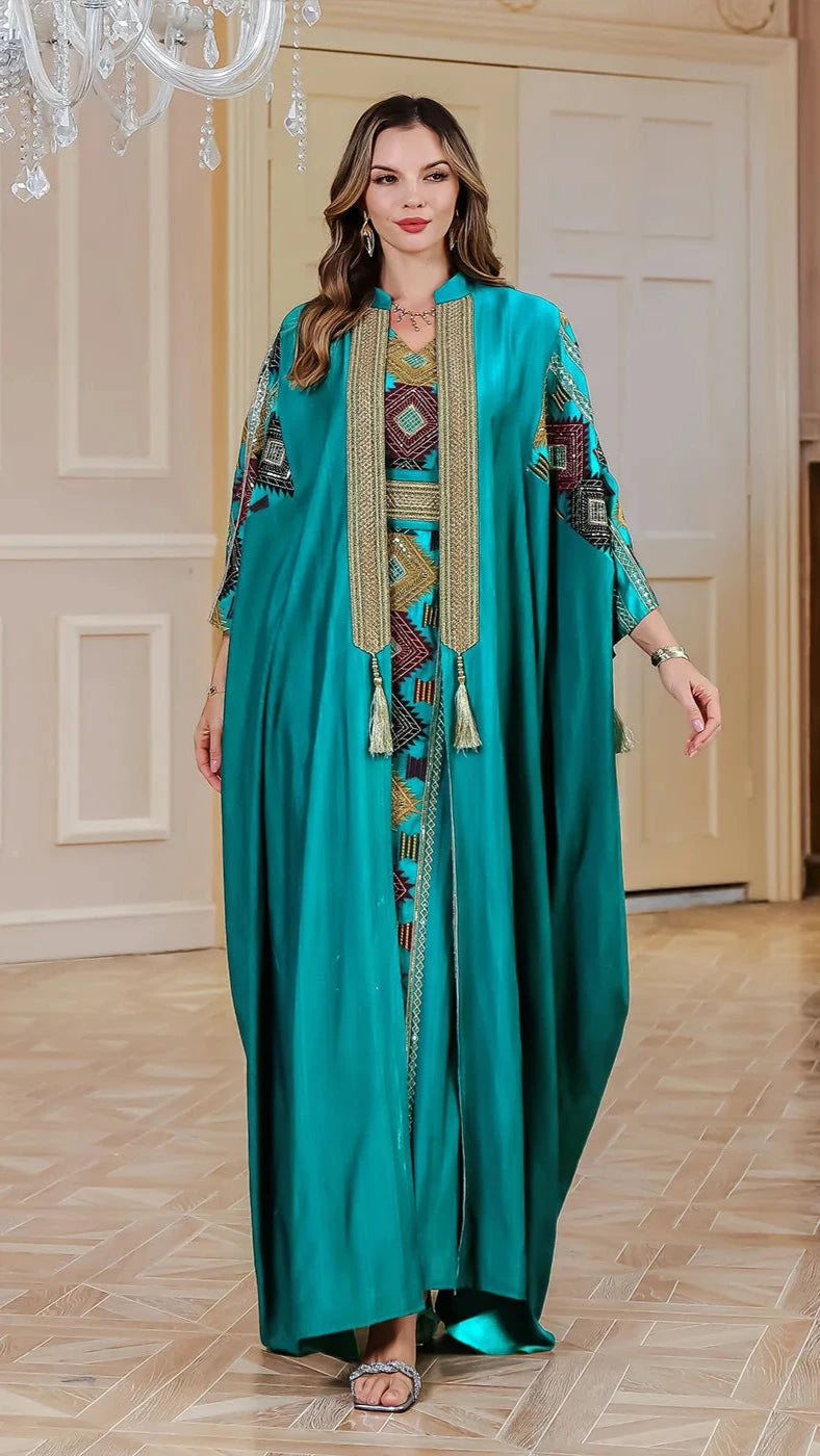 LX14 Eid abaya/ramadan abaya/ Eid dresses/ Ornate Two-Piece Abaya Ensemble