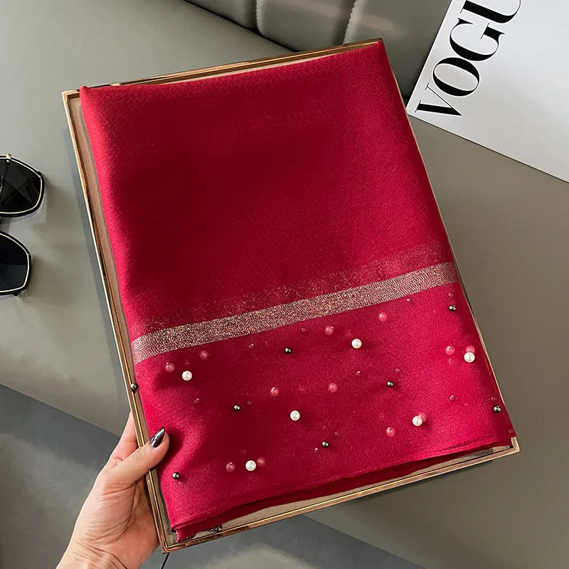 Luxury Elegant Pearl Trim Scarf Collection