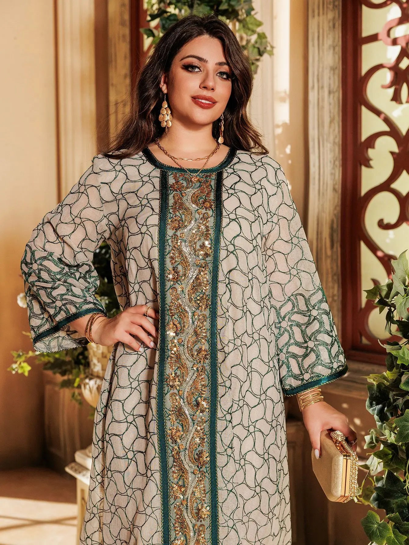 ABY024  Sequin Embroidery Abaya / Ramadan Caftan Jalabiya