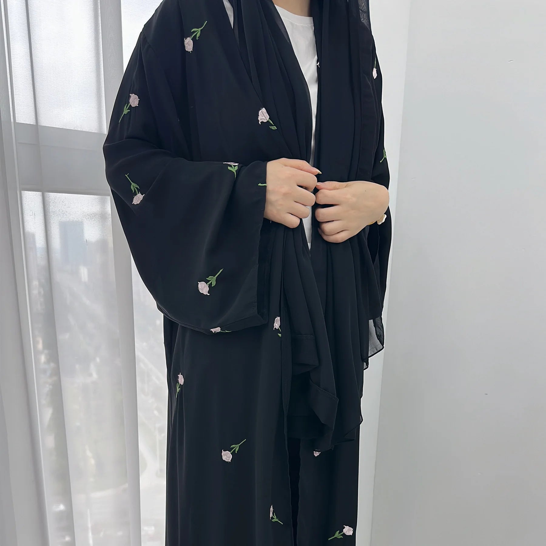 ABY001 Flower Embroidery Two-Piece Abaya Set