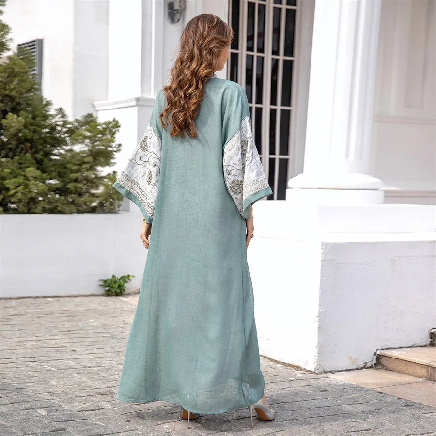 ABY018 Luxury Linen Two-Layer Embroidered Abaya