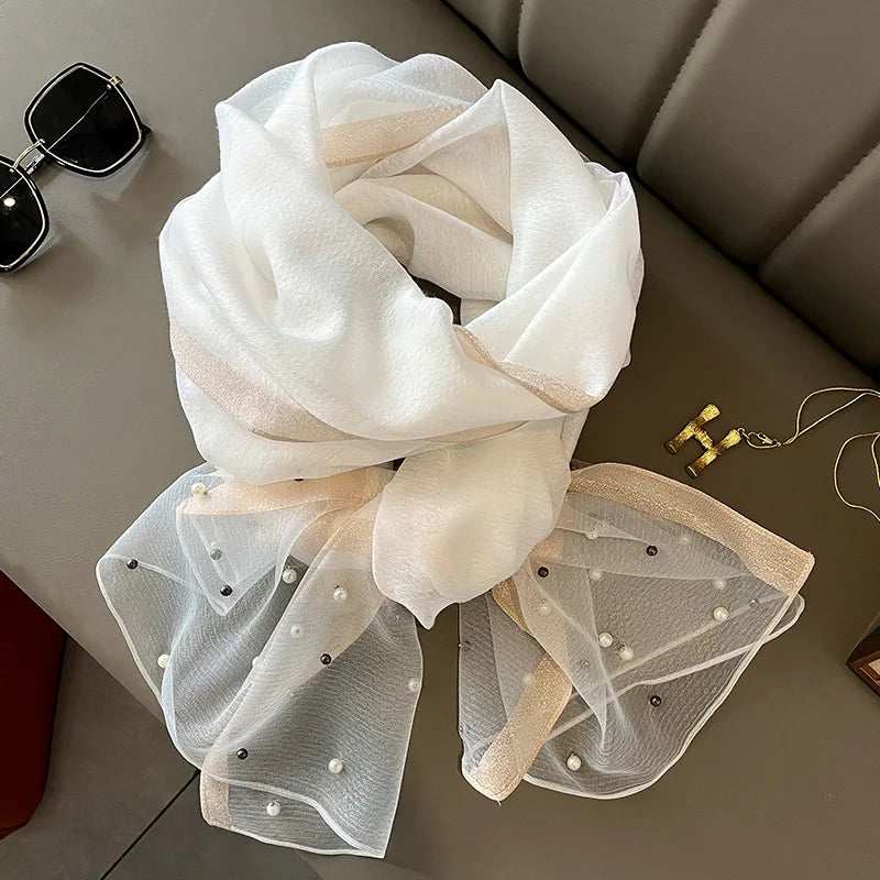 Luxury Elegant Pearl Trim Scarf Collection