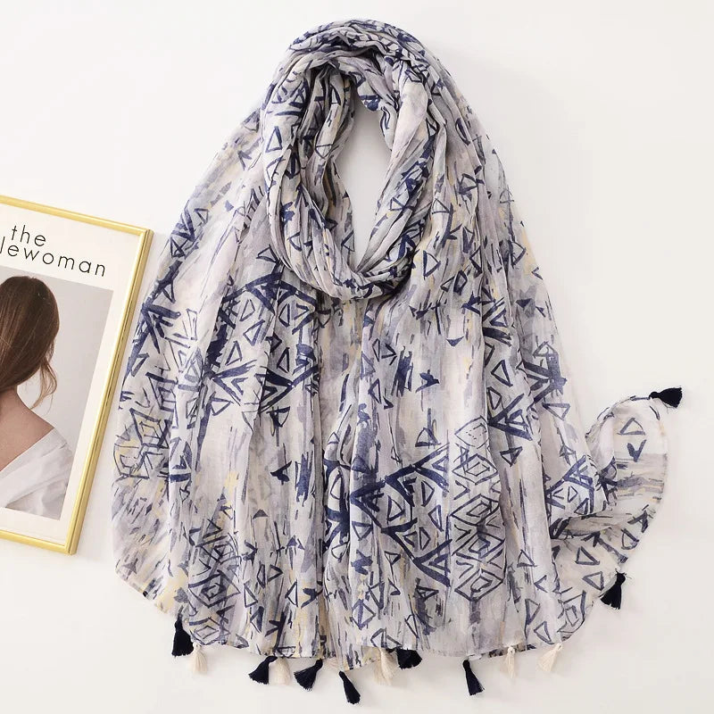 HB10 Cashew Floral Tassel Viscose Shawl /Scarf