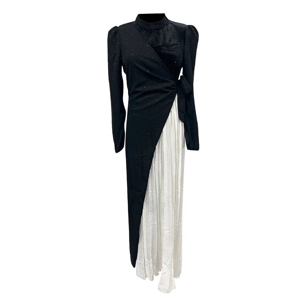 EG12 Two-Tone Pleated Evening Dress with Sparkling Details