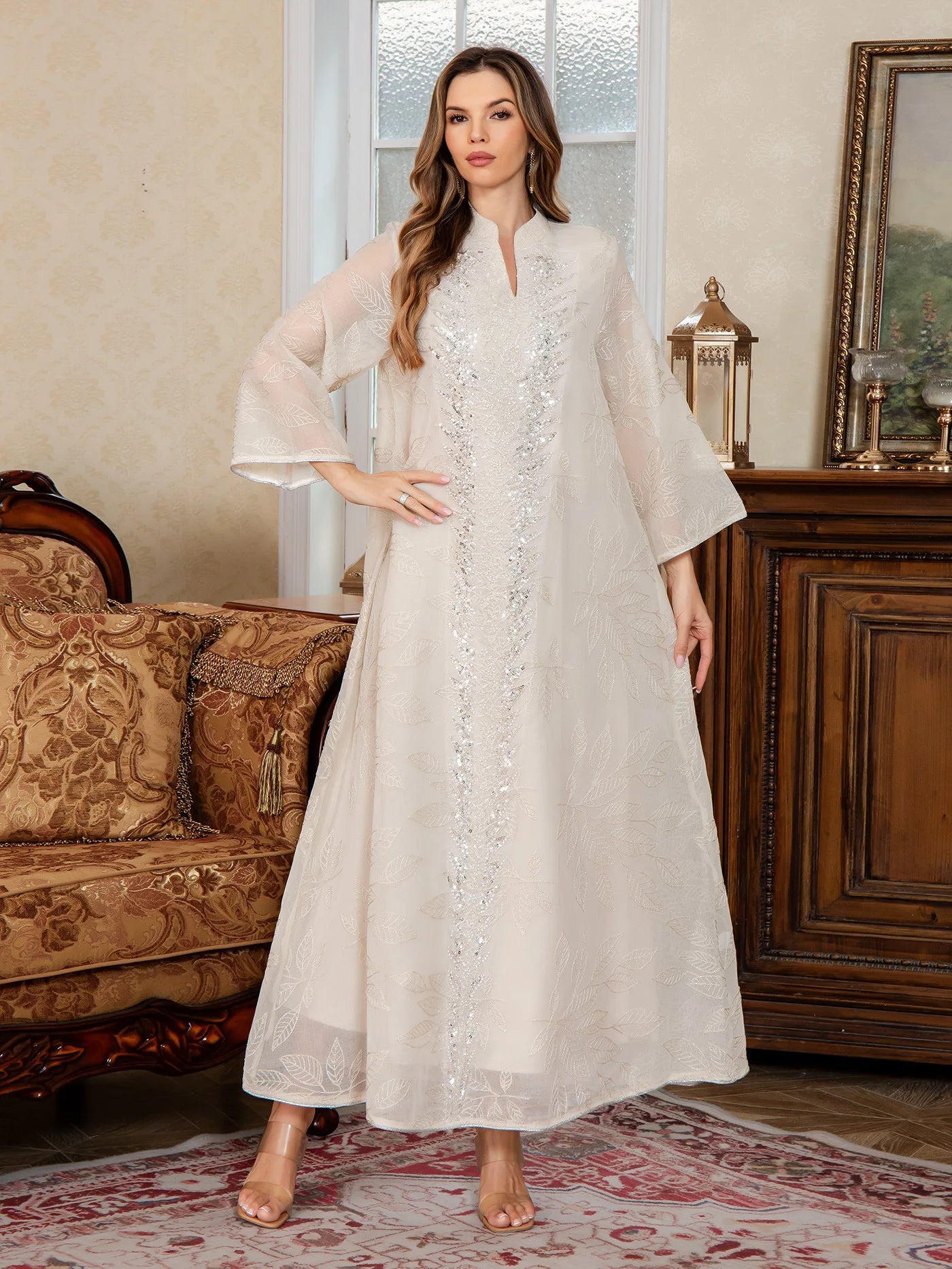 Sky Laurel Embroidered Abaya– Eid & Ramadan Modest Long Dress (LXS8)
