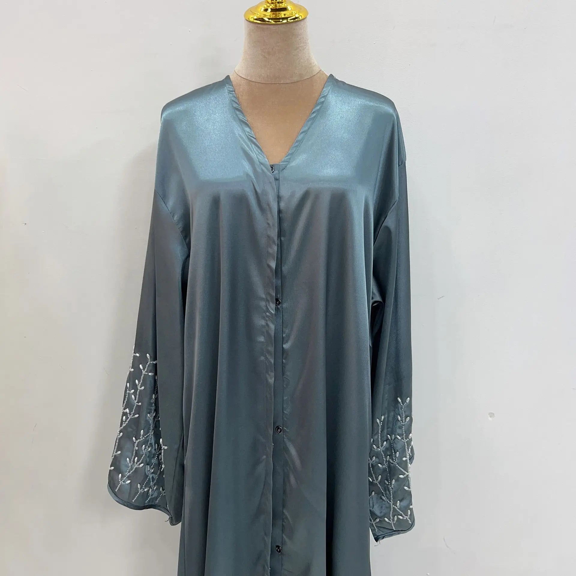 ABY15 Silver Grace Embroidered Satin Abaya