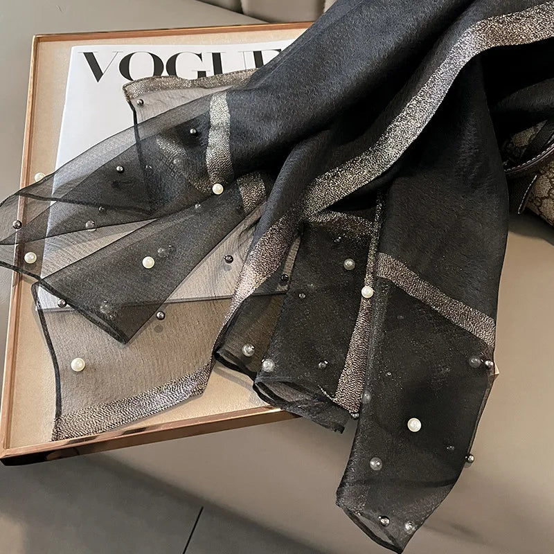 Luxury Elegant Pearl Trim Scarf Collection