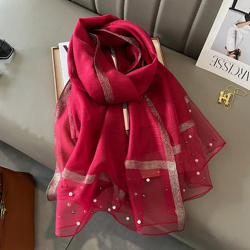 Luxury Elegant Pearl Trim Scarf Collection