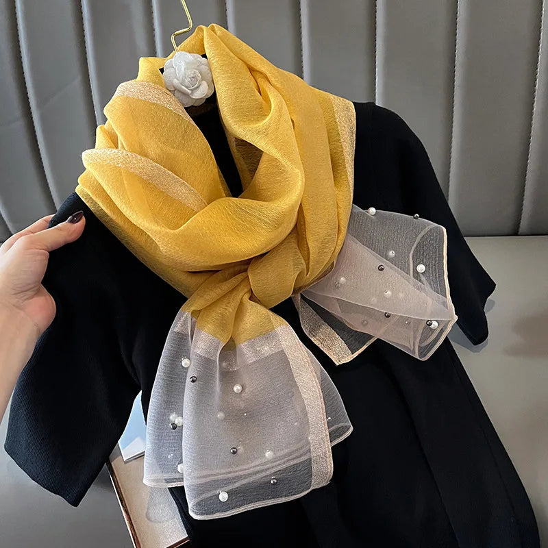 Luxury Elegant Pearl Trim Scarf Collection
