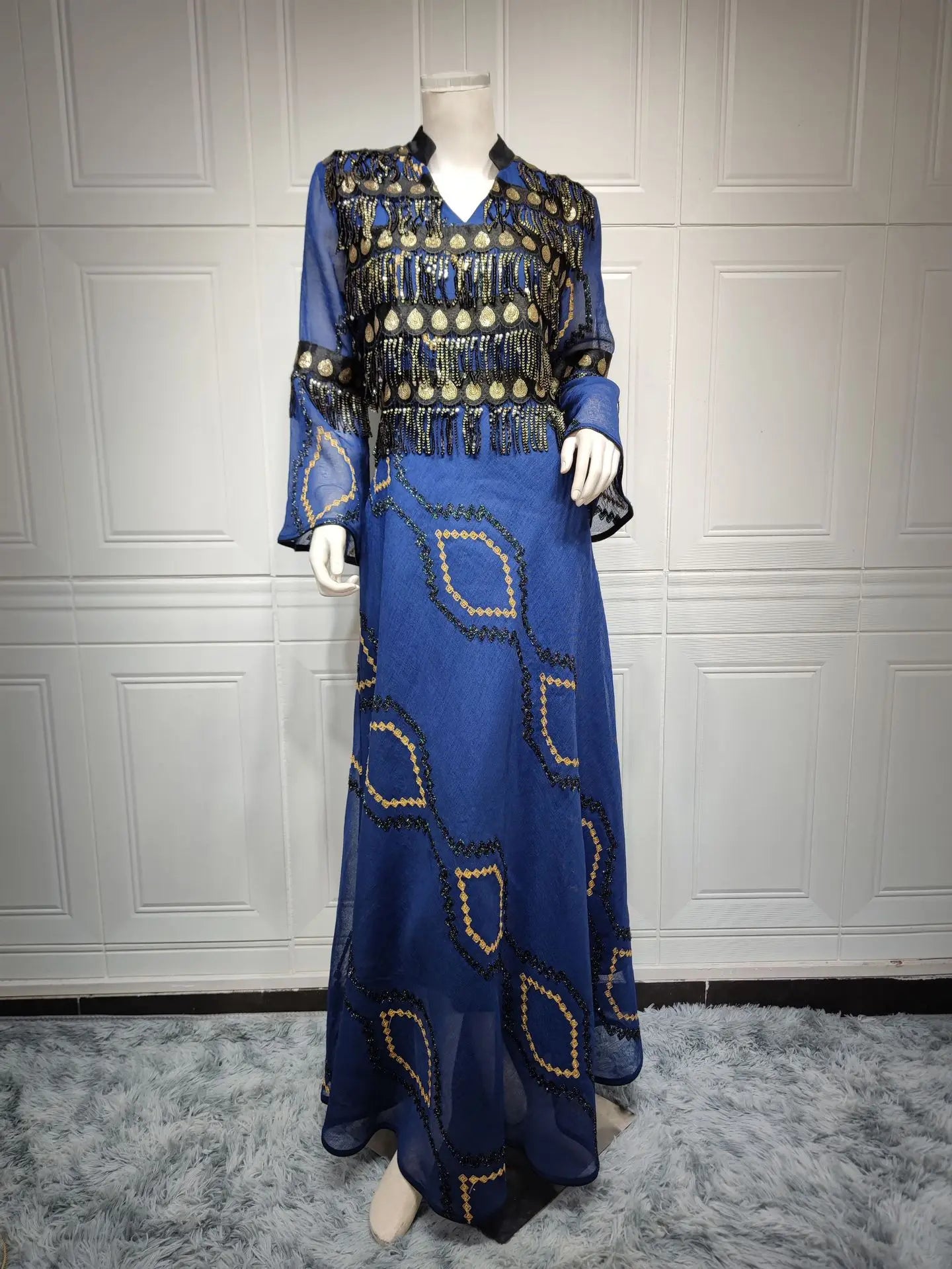 LX20 Eid abaya/ramadan abaya/ Eid dresses/ Bohemian Luxe Coin Tassel Abaya/ Tassel Sequins Embroidery Maxi Dress