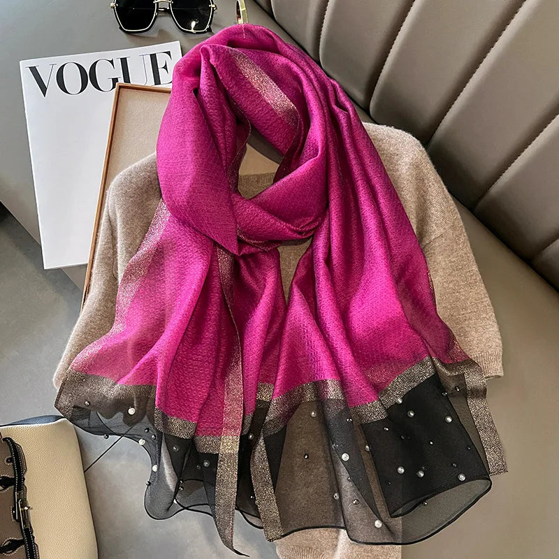 Luxury Elegant Pearl Trim Scarf Collection