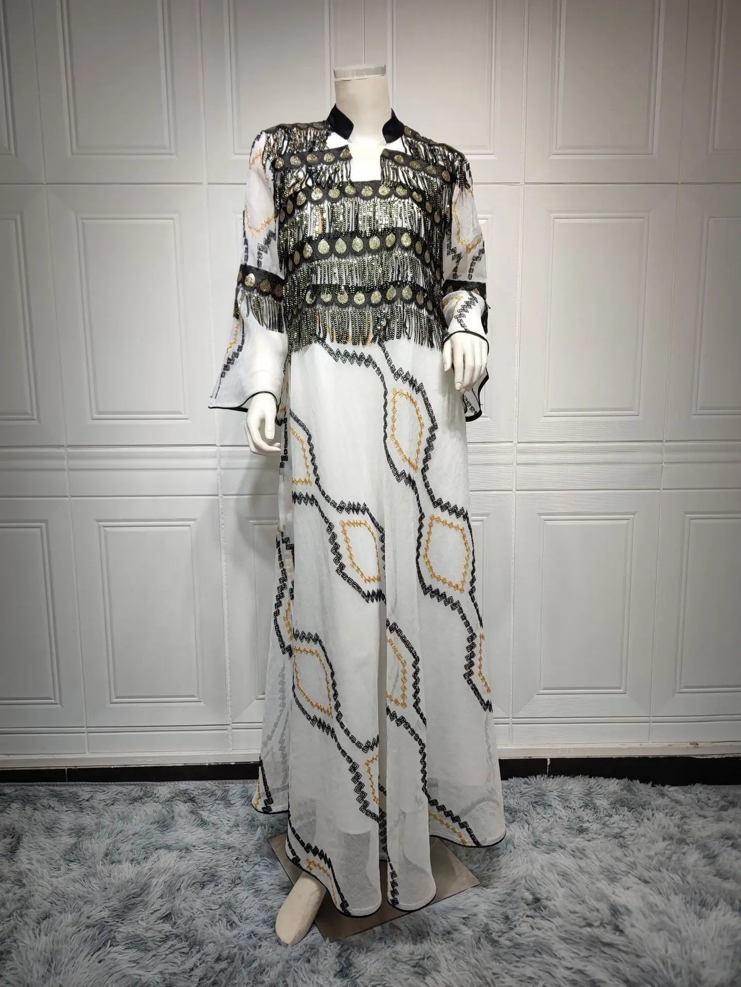 LX20 Eid abaya/ramadan abaya/ Eid dresses/ Bohemian Luxe Coin Tassel Abaya/ Tassel Sequins Embroidery Maxi Dress