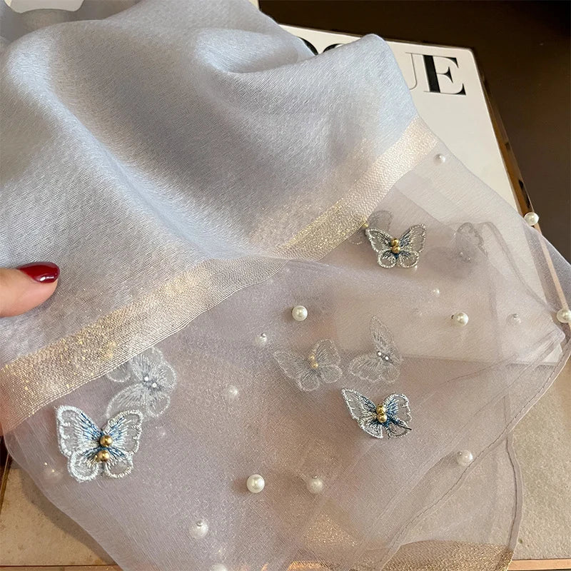 Luxury Silk Shawl Scarf- Butterfly Pearl Silk Scarf/Hijab Collection