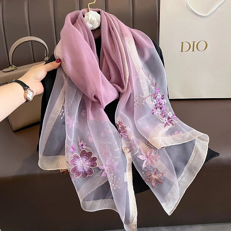 HB22 Solid Silk Women Scarf Winter Warm Wool Shawls/ Pashmina Luxury Embroidery Warn Scarves