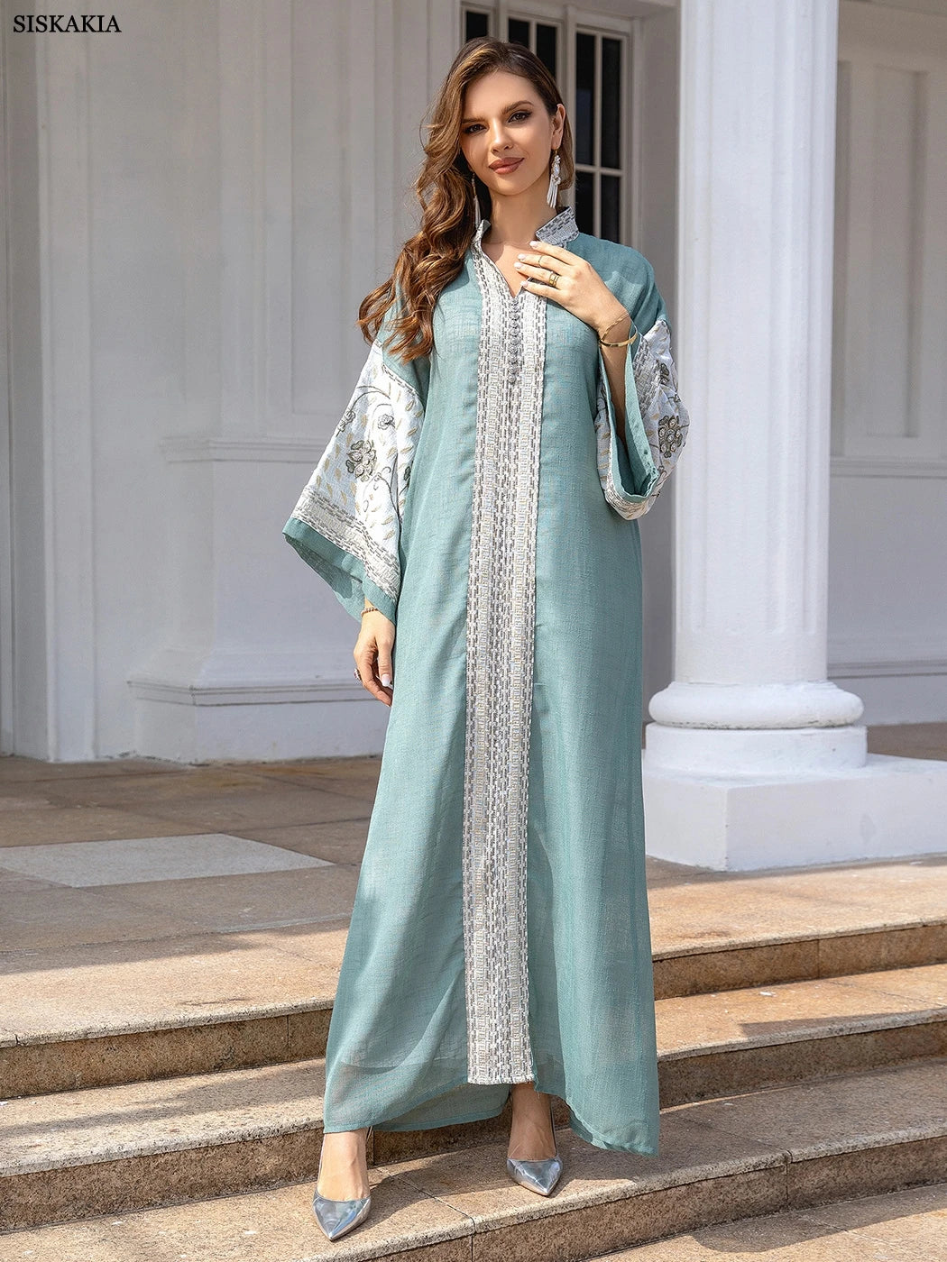 ABY018 Luxury Linen Two-Layer Embroidered Abaya