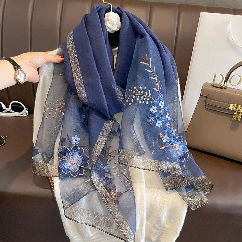 HB22 Solid Silk Women Scarf Winter Warm Wool Shawls/ Pashmina Luxury Embroidery Warn Scarves