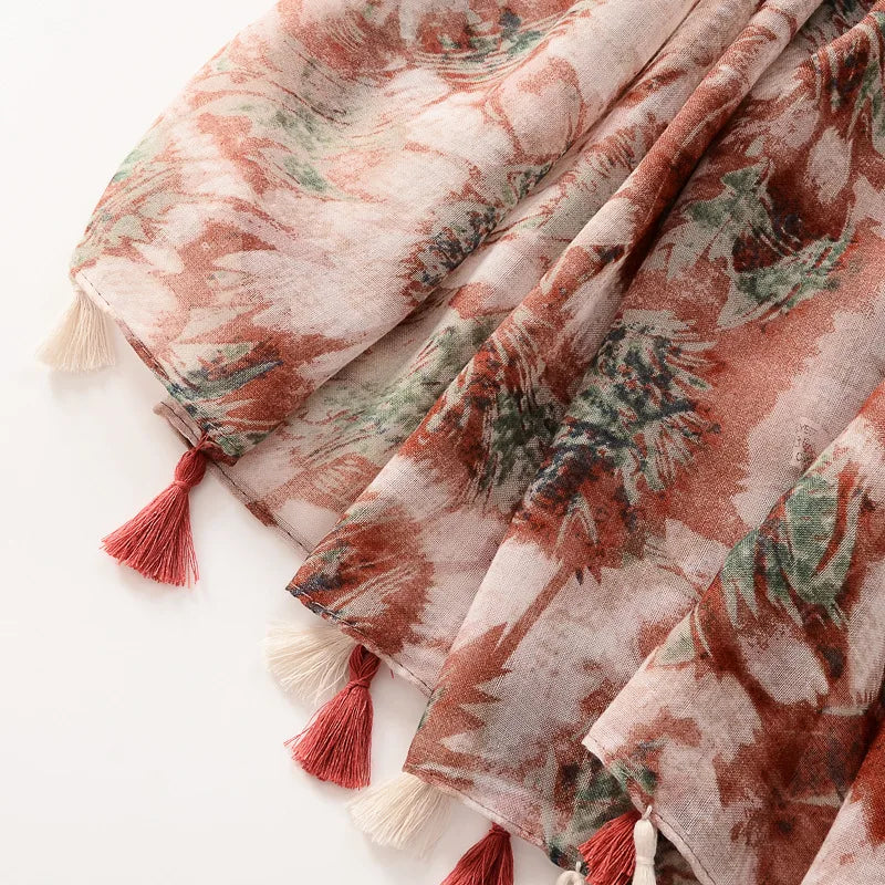 HB10 Cashew Floral Tassel Viscose Shawl /Scarf