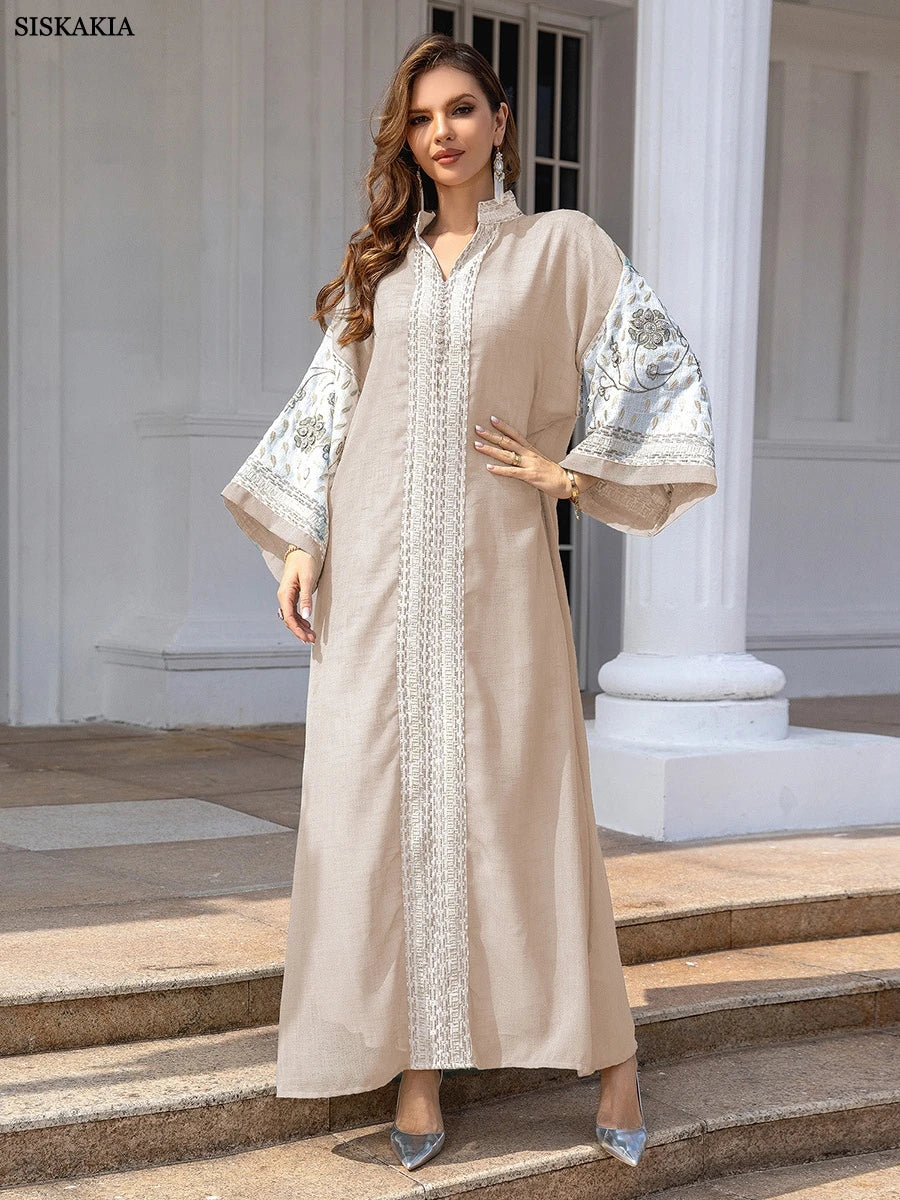 ABY018 Luxury Linen Two-Layer Embroidered Abaya