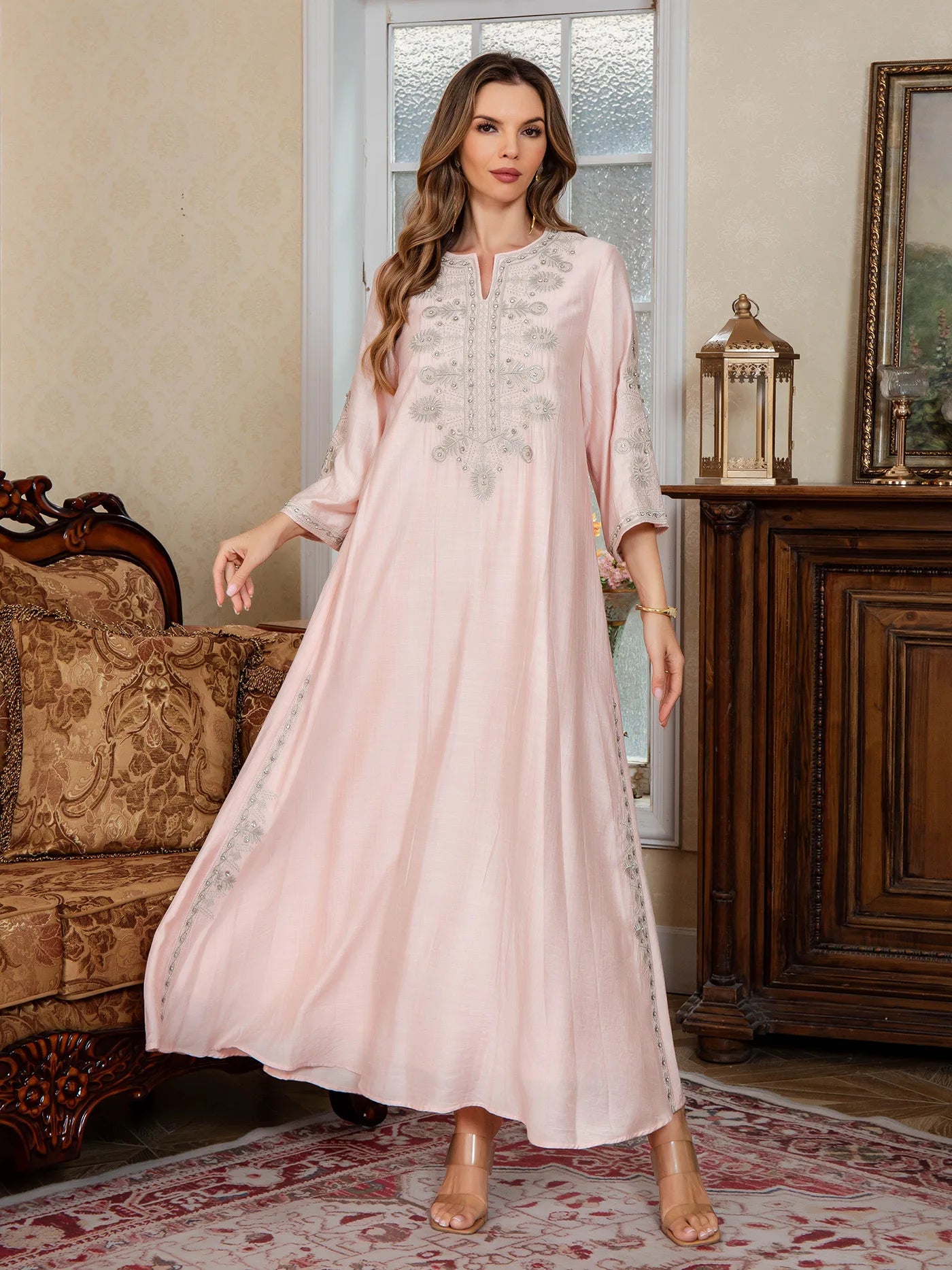 Dandelion Glow Embroidered Abaya Eid & Ramadan Modest Long Dress (LX2 Dandelion Glow Embroidered Abaya Eid & Ramadan Modest Long Dress (LX2