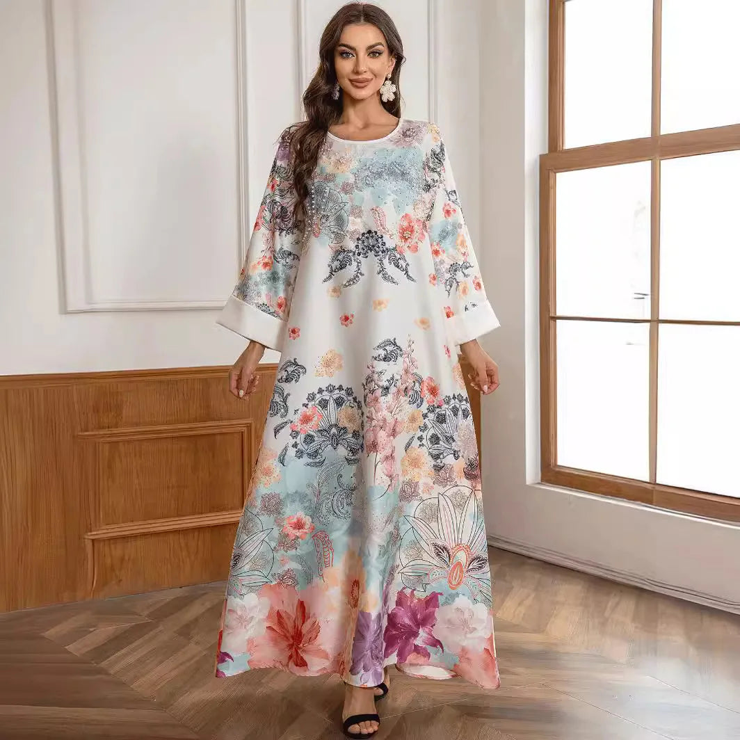 Majestic Paisley Print Abaya – Elegant Modest Dress for Eid & Ramadan (K6)