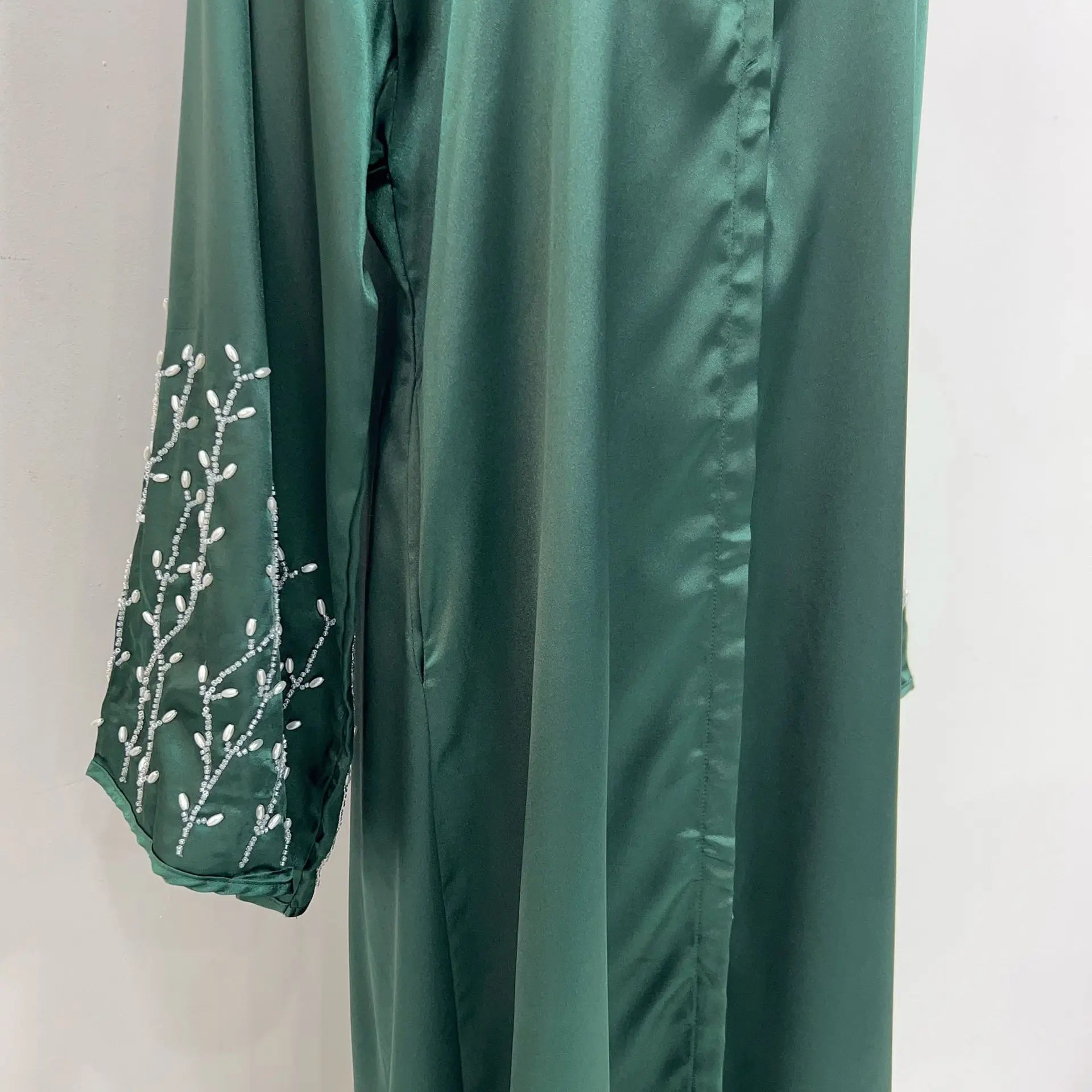 ABY15 Silver Grace Embroidered Satin Abaya