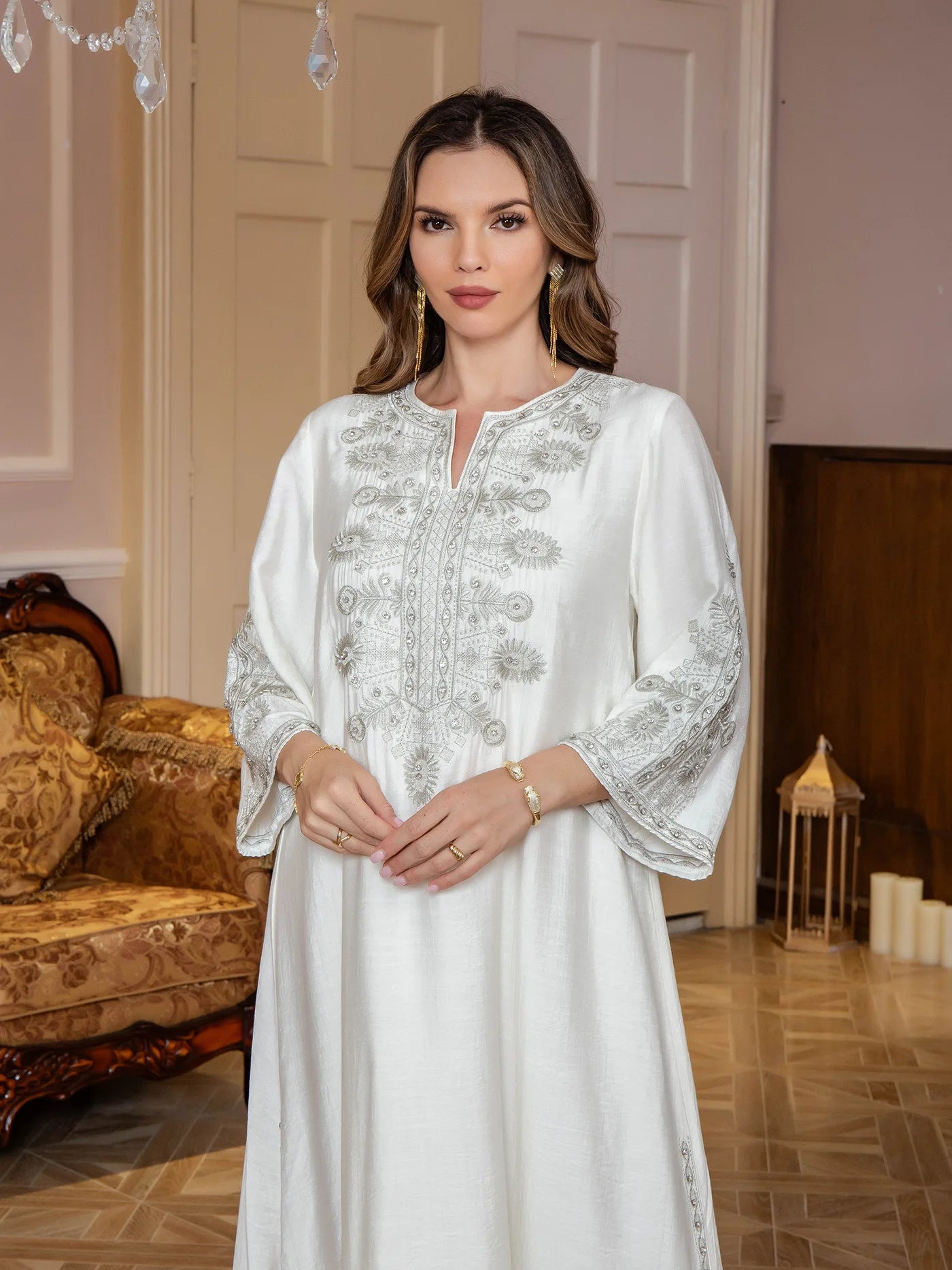 Dandelion Glow Embroidered Abaya– Eid & Ramadan Modest Long Dress (LX24)