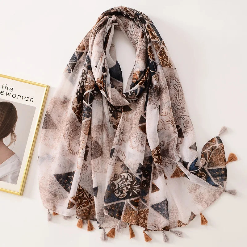 HB10 Cashew Floral Tassel Viscose Shawl /Scarf