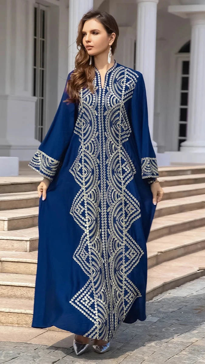 LX23 Royal Blue Moroccan Kaftan with Intricate Embroidery/ Eid abaya/ramadan abaya/ Eid dresses