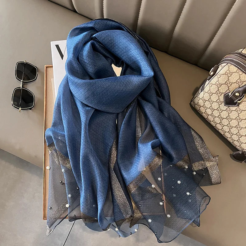 Luxury Elegant Pearl Trim Scarf Collection
