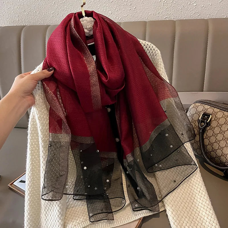 Luxury Elegant Pearl Trim Scarf Collection