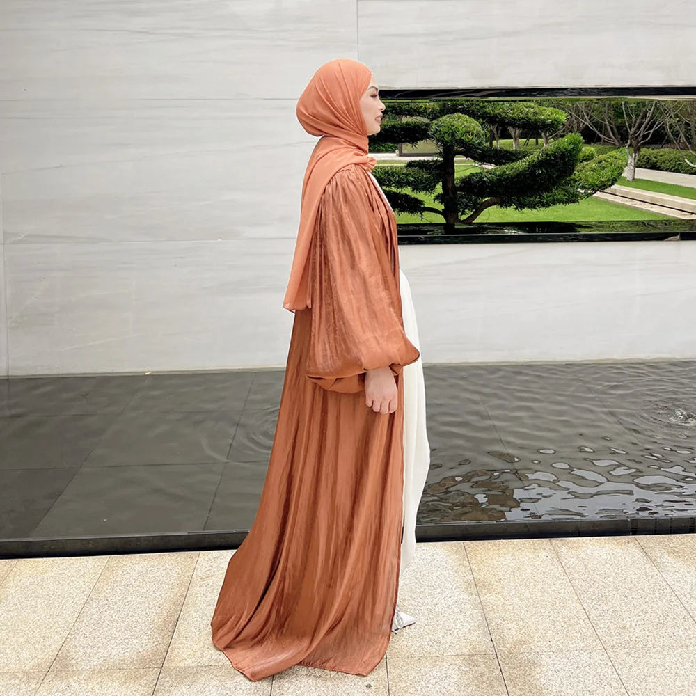 ABY021  Blush Satin Open Abaya