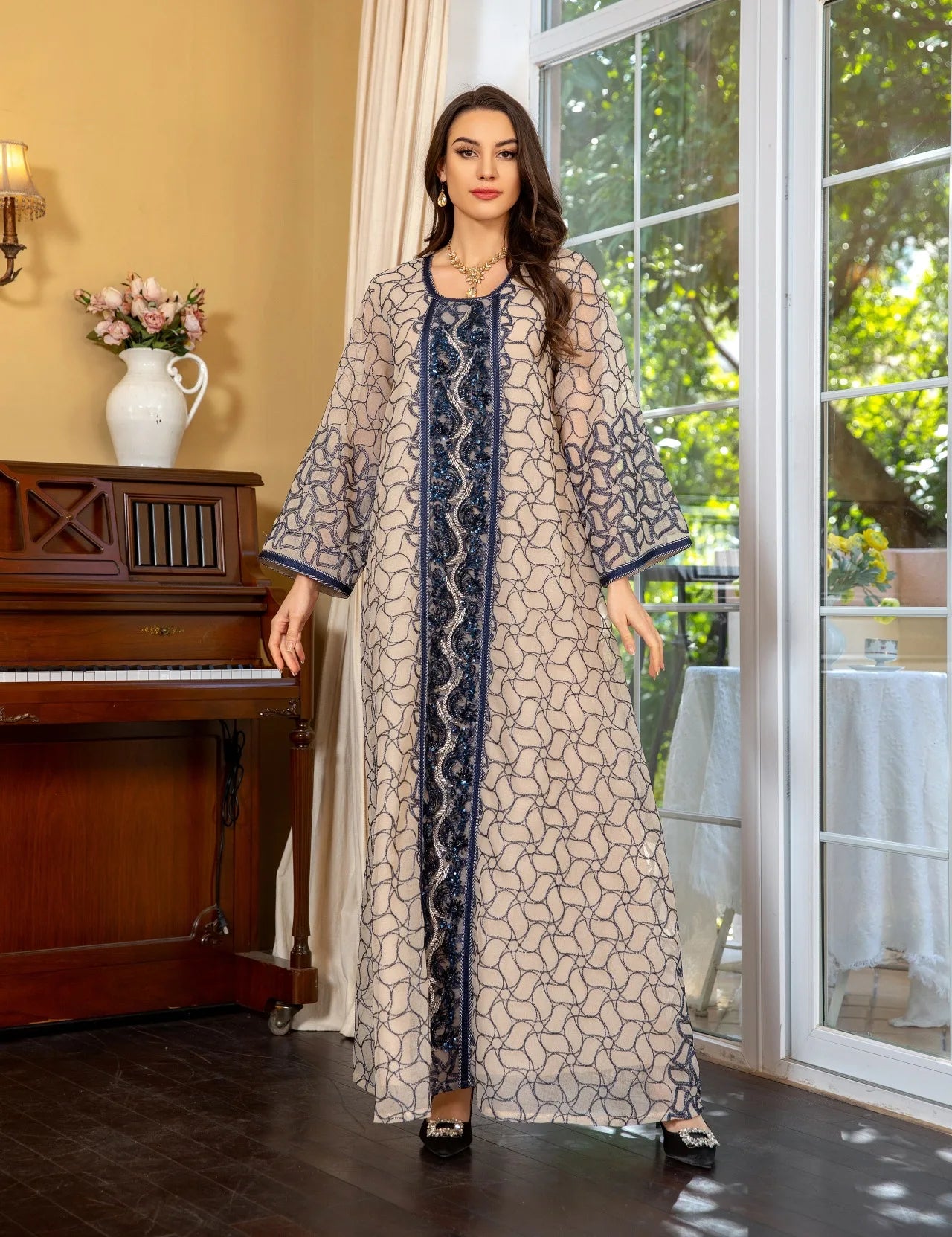 ABY024  Sequin Embroidery Abaya / Ramadan Caftan Jalabiya