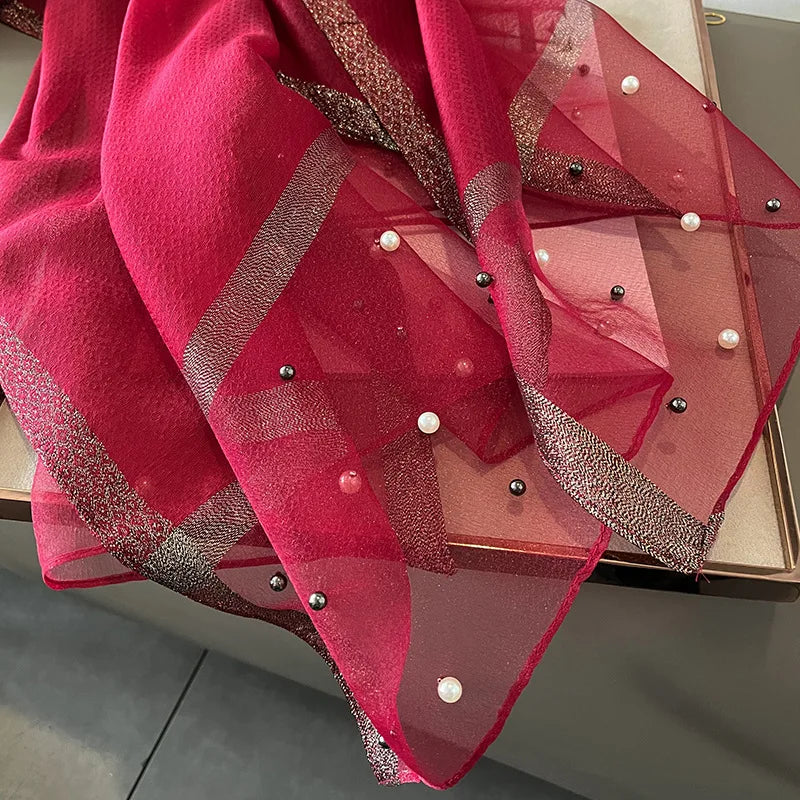 Luxury Elegant Pearl Trim Scarf Collection