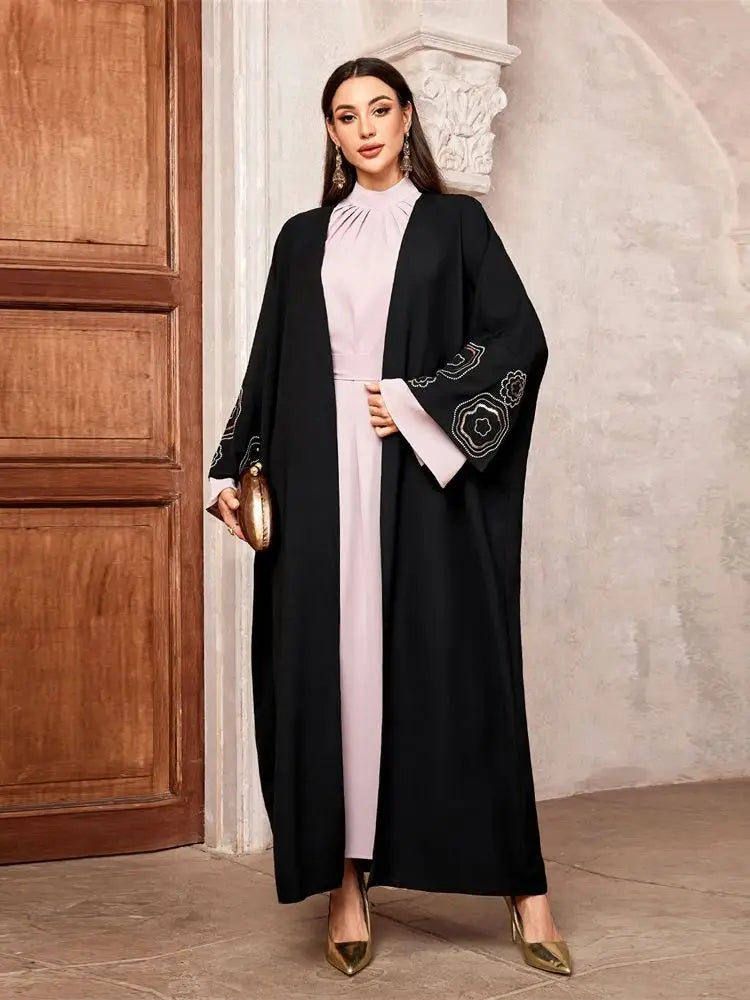 EG25 Ramadan Eid Satin Open Kimono Abaya/ Floral sleeves