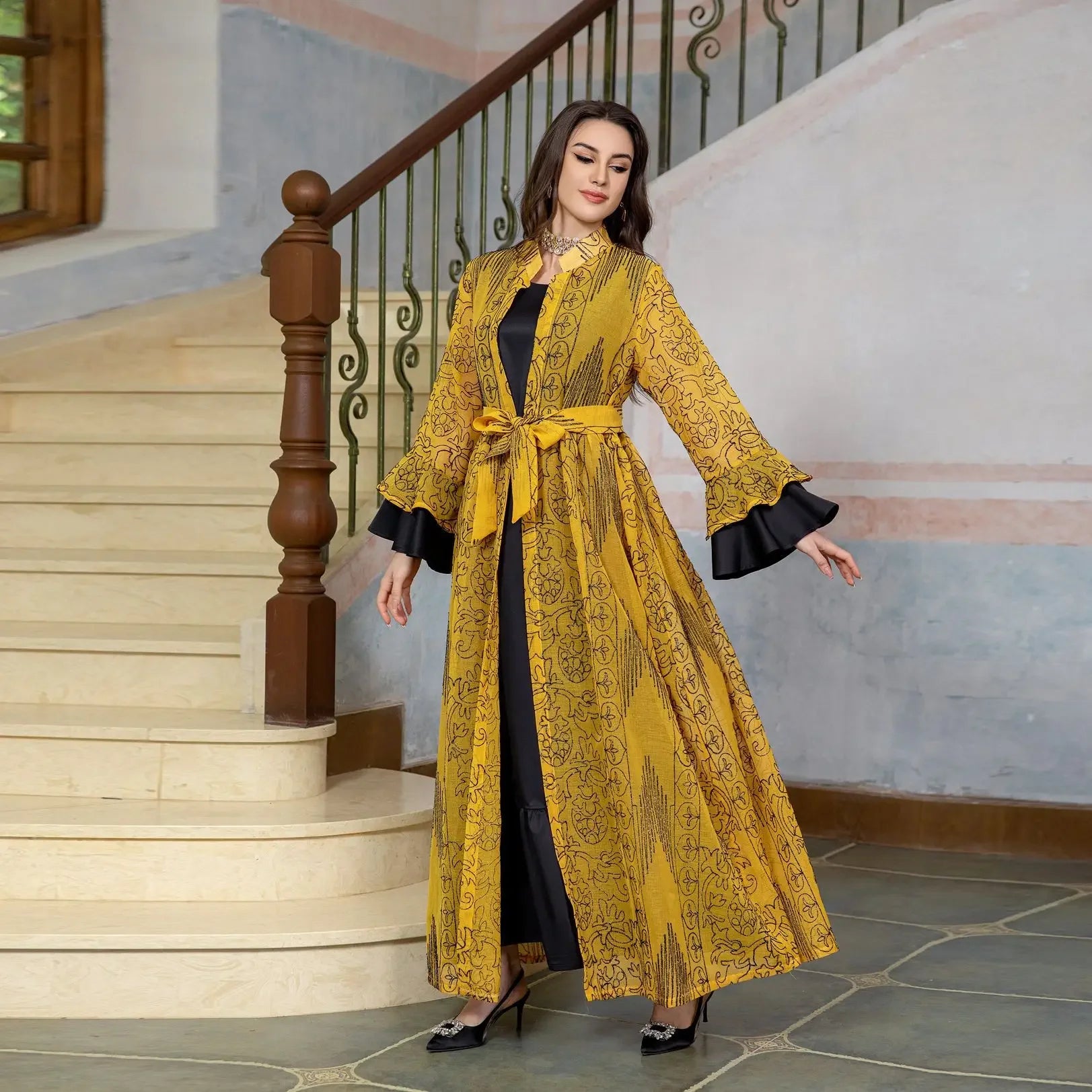 LX05 Eid abaya/ramadan abaya/ Eid dresses Full Embroidery elegant 2 Pieces  Open Abaya