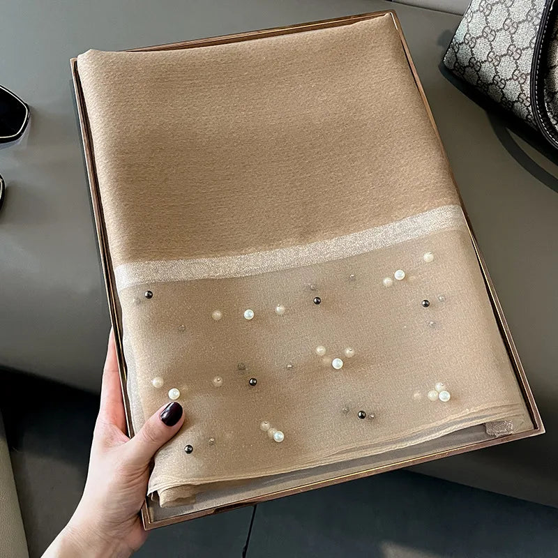 Luxury Elegant Pearl Trim Scarf Collection