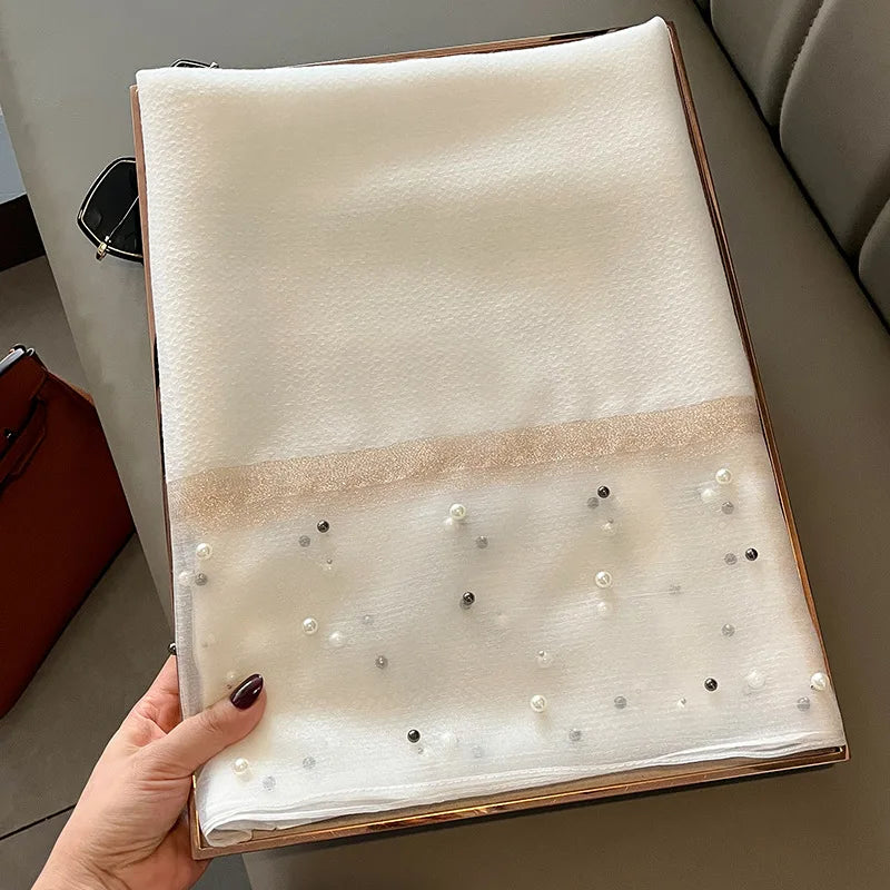 Luxury Elegant Pearl Trim Scarf Collection
