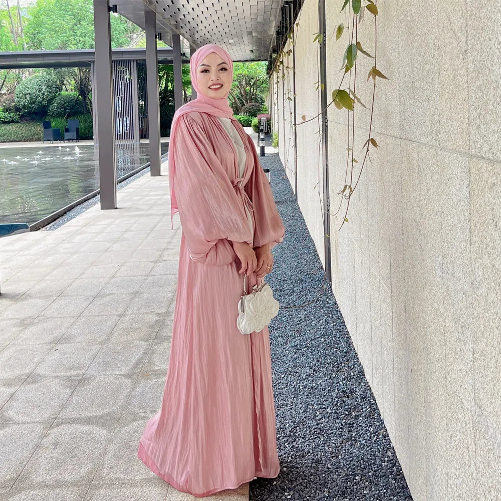 ABY021  Blush Satin Open Abaya